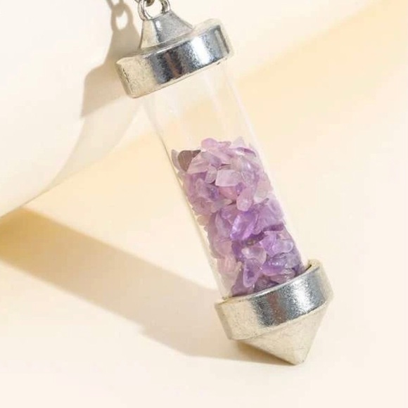 Amethyst Love Vial Tiny Lavender Float Stone Engrave Bottle Chakra Heart Pendant - Picture 11 of 16